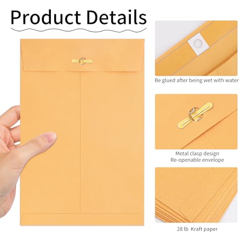 Yellow 5x7.5 Inch Manila Clasp Envelopes - 50 Pack, Kraft Paper with Metal Clasp & Gummed Seal, Office & Mailing Use
