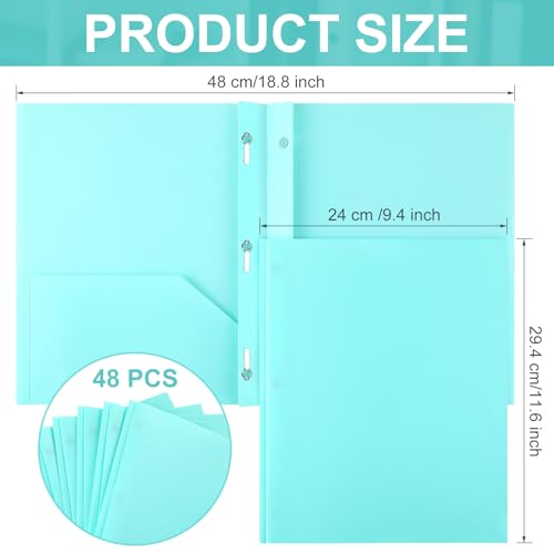 Patelai 48 Pcs Plastic Folders with 2 Pockets and 3 Prongs Home Folders with Card Slot Letter Size Heavy Duty Report Covers for Back to School(Mint Green,Classic)