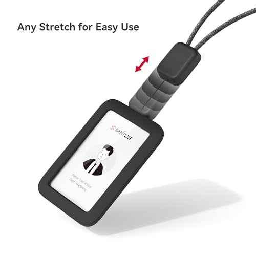 Lanyards for ID Badges Holder, SANTLET Silicone ID Badge Holder Name Card Case Protector with Retractable Cord, Safety Breakaway Buckle, 2 Card Slots for Office Staff Teachers Employees Cruising Black