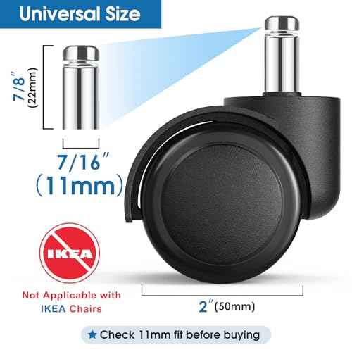 MaxGear 2" Office Chair Wheels Heavy Duty Replacement, Mute Rubber Rotating Desk Chair Caster Wheels, Safe for All Floors Including Hardwood, Universal Standard Stem Size Fits 99%, Set of 5