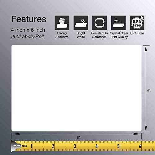 BETCKEY - 4" x 6" (102 mm x 152 mm) Shipping Labels Compatible with Zebra & Rollo Label Printer(not for dymo 4XL), Premium Adhesive & Perforated [6 Rolls, 1500 Labels]