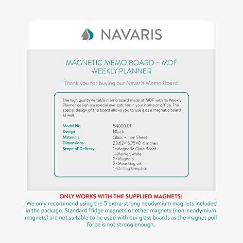 Navaris Black Glass Board for Wall - 16" x 24" Frameless Magnetic White Board for Home, Office, Kitchen, School, Learning - Includes 3 Magnets, Marker
