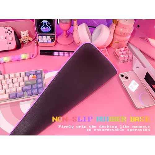 JMIYAV Pink Love Heart RGB Gaming Mouse Pad 31.5x12 Inch PC XL Large Extended Glowing Led Light Up Cool Mouse pad Desk Pad Non-Slip Rubber Computer Mouse Pad Cute Mousepad Mat 31.5x12 Inch
