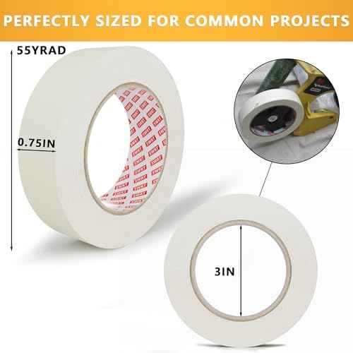 SWRT Masking Tape 0.75 Inch x 55 Yards, Pack of 4 Rolls, Adhesive Painting Tape Bulk for General Purpose Beige White Color, Paper Tape for Painting, Crafting, School Stationery, Arts, Home Use etc