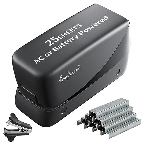 Craftinova Black Electric Stapler 25-Sheet, 2000 Staples Kit, AC/Battery Powered