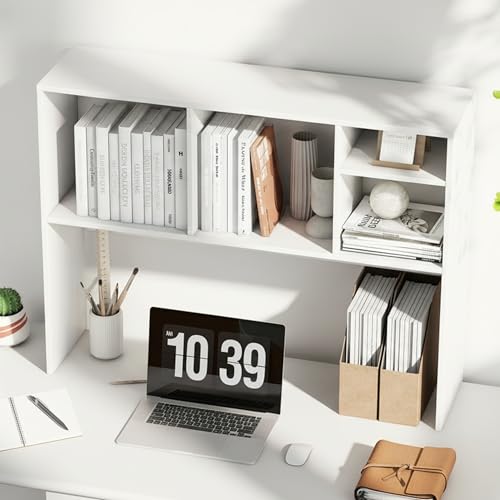 Tangkula White 4-Shelf Desktop Bookshelf with Countertop Storage Hutch