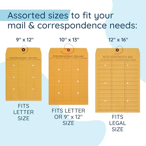 Blue Summit Interoffice envelopes with String 9x12, String Tie, Brown Kraft, Interdepartment Envelopes, 9 x 12 Inches ? 100 Envelopes