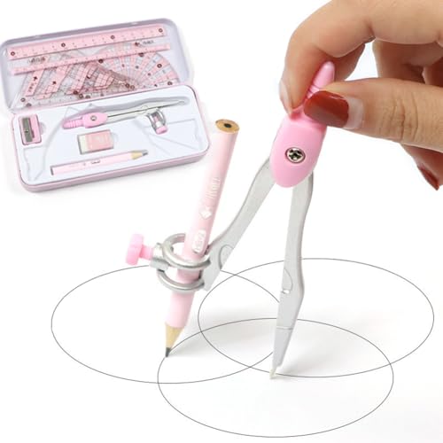 Pink 8-Piece Geometry Math Set with Shatterproof Storage Box for Students