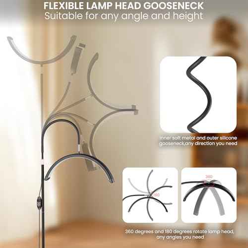 6in1 Colors Half Moon LED Desk/Floor Lamp, 3000LM 48W Bright Eyelash Light, Includes Desktop Clip & Stand Mount for Eyelash Extensions, Skincare, Tattoo, Nail Art, Beauty, Salon Use(Black)