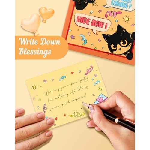 Meow Song Musical Birthday Card - DIY Age & Blowable Candle & Colorful Lights Birthday Pop Up Card 3D Cute Funny Cat, Surprise Gifts for Girl Boy Kids Women Cat Lover with Envelope Blank Note