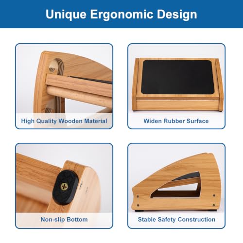 StrongTek Wooden Under Desk Footrest, 4 Height Settings, 400 lb Capacity, Natural