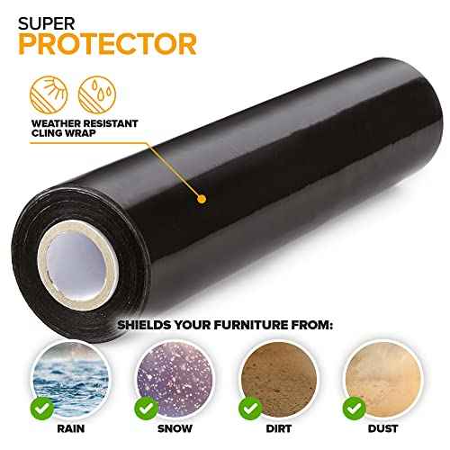 Modern Innovations 15 Inch Black Stretch Wrap Roll with Handles (2 Rolls-2000 Feet) Heavy Duty Shrink Wrap for Moving, Packing Supplies for Wrapping Furniture, Industrial Plastic Pallet Cling