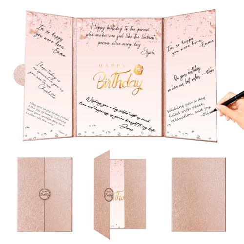 Crenics Rose Gold Happy Birthday Guest Book Sign-In Alternative 18x12in - Elegant Party Decoration & Gift