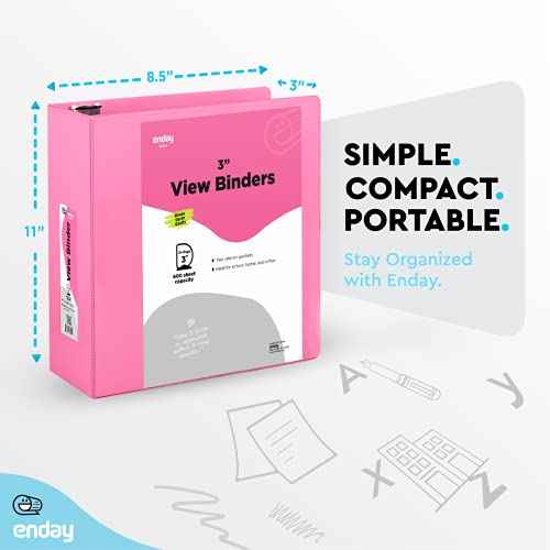 3 Inch 3 Ring Binder Pink, Slant D-Ring 3¡± Clear View Cover with 2 Inside Pockets, Heavy Duty Colored School Supplies Office and Home Binders ? by Enday