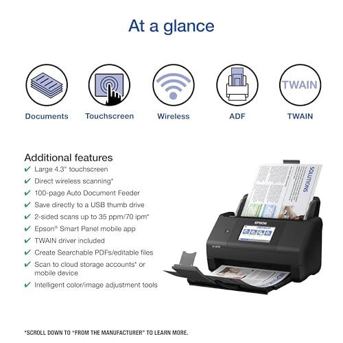 Epson ES-580W Wireless Color Duplex Desktop Document Scanner with 100-Sheet ADF