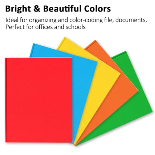 5 Pack Colorful Pocket Folders with Prongs - Letter Size, 2 Pockets & Card Holder