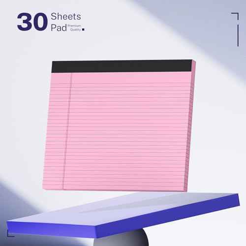 5 Pack Wide Legal Pads 11" x 9.5" Landscape Pink Purple Blue Green Yellow College Ruled Note Pad Narrow Ruled 30 Sheets per Notepad Perforated Writing Paper Thick Backboard Horizontal Pads of Paper
