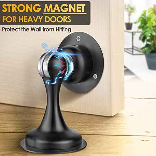 Door Stoppers Magnetic Door Catch - Stainless Steel Heavy Duty Door Holder Stops for Bottom Top of Door - Wall Floor Mounting No Drill 3D Adhesive & Screws Strong Magnet Keep Door Open 4 Pack