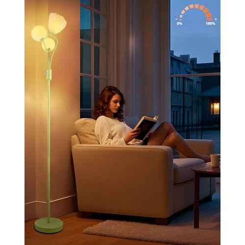 69IN Dimmable Floor Lamp Art Deco Floor Lamps with Globe & Flower Lampshade for Girls/Kid Room Standing Lamps with 3Pcs 3000K Bulbs Stylish Design Mid Century Modern Tall Lamp-Green