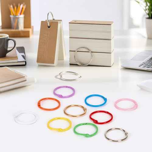 70Pcs Binder Rings, 1 1/5 Inch Metallic Loose Leaf Binder Ring, Binding Rings for Index Cards, Colorful Book Keychain Key Rings for Paper Notebook Office School Home, 10 Colors