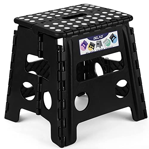 Delxo 13 Inch Black Folding Step Stool Supports 300 lbs Portable Indoor Outdoor