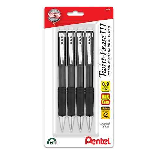 Pentel Twist-Erase III Mechanical Pencil, (0.9mm), Bold Line, Black Barrel, Pack of 4 (QE519BP4A)