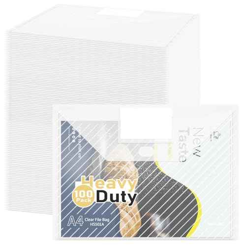100 Pack, Clear Plastic Envelopes File Folders, HeavyDuty Document Holder with Label Pockets for Letter and A4 Size, Document Folder for School Home Work Office Organizer (100)