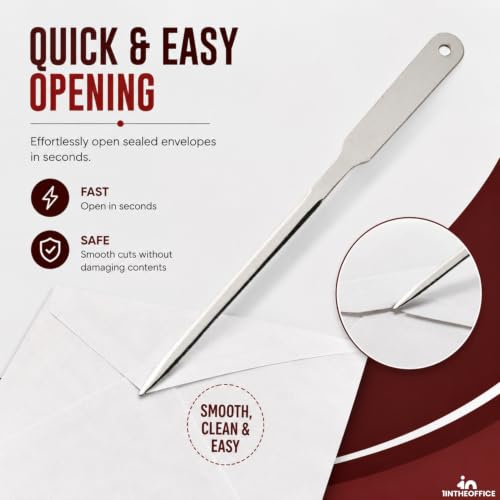 1InTheOffice Chrome-Plated Letter Opener 2 Pack - 9" Envelope Slitter with Comfort Grip