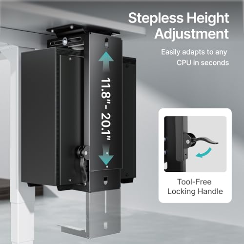 Under Desk PC Mount, Adjustable 3.5-8 in Wide Computer Tower Holder