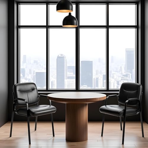Inky Leather Chair 2 Pack – Simple Deluxe Padded Arm Guest Chairs for Reception, Waiting Room