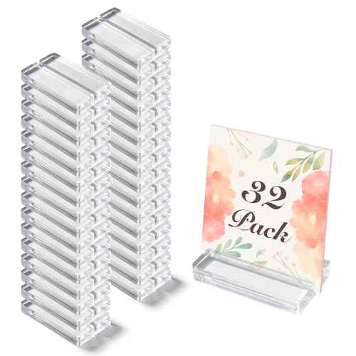 3" Acrylic Sign Holders, 32 PCS Clear Place Card Holders with Card Slot, Table Numbers Display Stands, for Wedding/Menu/Meeting/Table Numbers