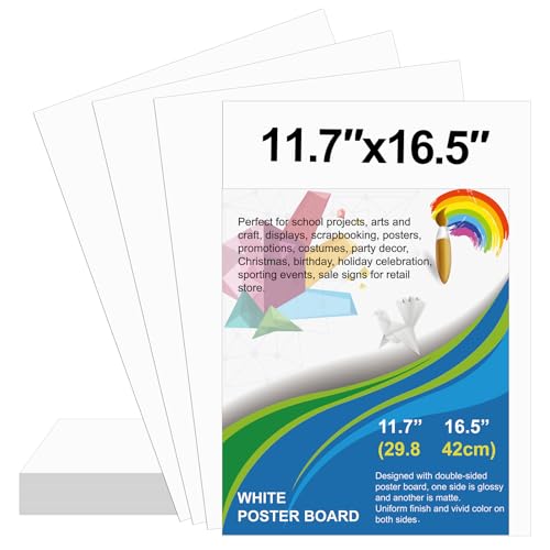 10 Pcs Poster Board 11.7 x 16.5 Inches White Poster Board Paper Bulk, ROOKEA 250 GSM Thickness Vision Board Blank Graphic Display Posterboards for Drawing Artwork School Arts Crafts Projects