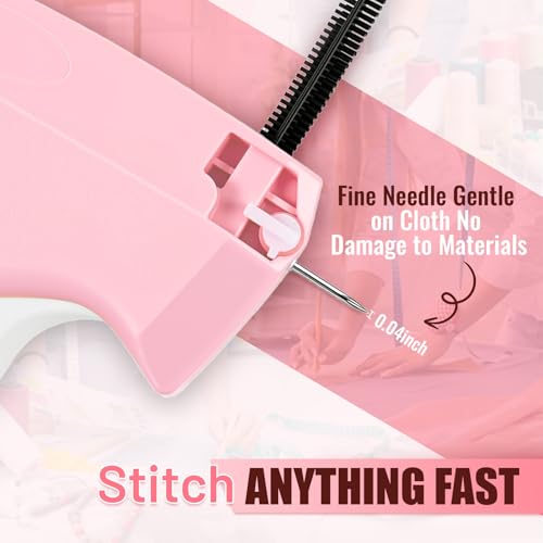 WEIBOLT Stitch Gun for Clothes - Pink/White Handheld Quick Fixer with 6 Needles & 1000 Black & 1000 White Fasteners