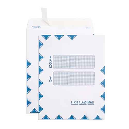 Blue Summit First Class Mail Envelopes 9x12, Large Double Window Envelope 9x12-100 Mailing Envelopes for First Class and Prority Mail with Security Tint and Peel and Seal, 9x5x12, 100 PACK