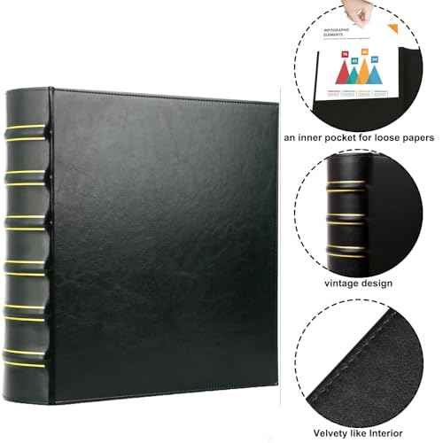 Vintage Hardback 3 Ring Binder 2 Inch, Professional Leather Binders 2 Inch D Ring, Holds 400 Sheets Capacity 2 Pack - Dark Green