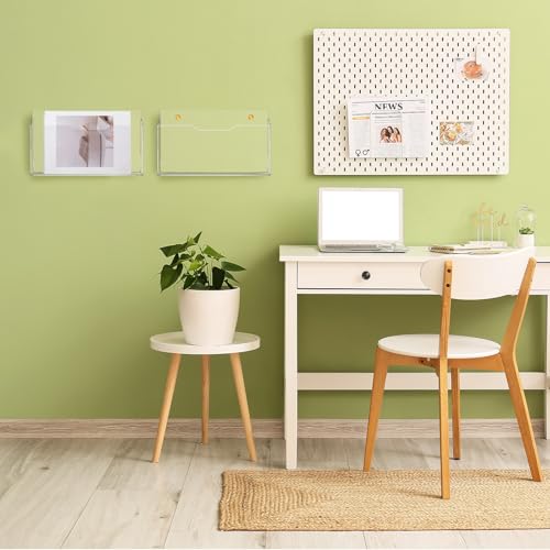 2Pcs Clear Acrylic File Holder Wall Mount Mail Magazine Organizer File Holders with Screw Wall Pocket Office Document Storage Rack Magazine Letter Brochure(14 x8.3 x1.2 ,Horizontal)