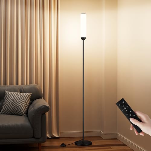 Ambimall LED Floor Lamp with Remote Control, 65" Standing Lamp with Stepless Adjustable 3000K-6500K Colors & 5%-100% Brightness, Foot Switch(Black)