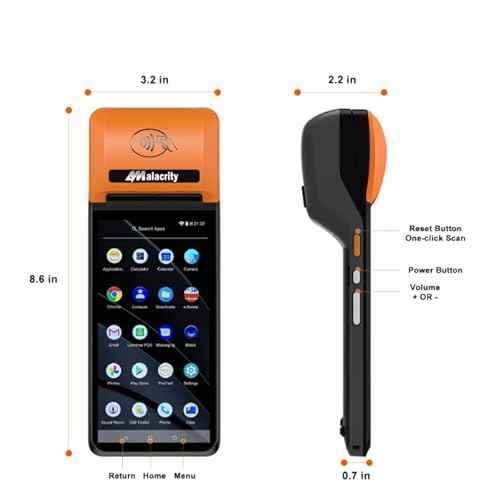 Alacrity Mobile POS PDA Terminal, Android 13 SoftPay,1D 2D Scan Module, 58mm Thermal Printer, 5.5" Touch Screen, 4G WiFi Bluetooth, Ideal for Retail, Hospitality, Logistics, Field services, Healthcare