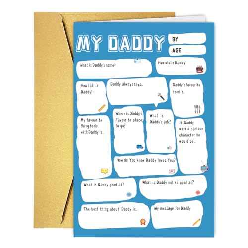 UUEFKTN Cute Daddy Birthday Card Gift from Son Daughter Kids Toddler Wife, Dad Birthday Gift Ideas, Funny Diy Fathers Day Card from Son Daughter Kids Wife, Best Daddy Toddler Children DIY Cards