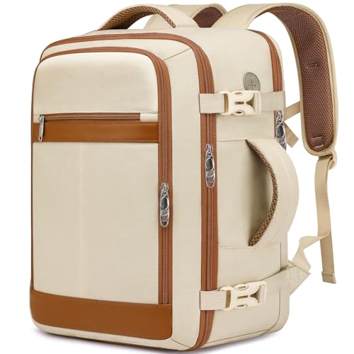 EZUOLA Travel Backpack for Women Large 25L Beige Carry-On Airline Approved