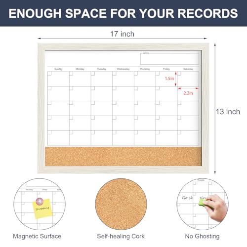 Tankee 17x13 Wall Dry Erase Calendar with Corkboard - White/Wood Frame