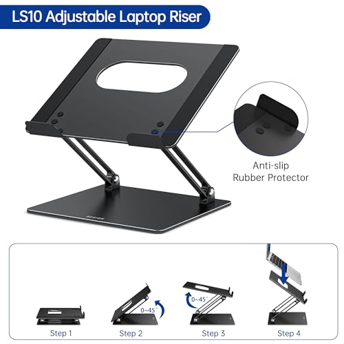 BESIGN A-Classic Black LS10 Laptop Stand for Desk, Adjustable & Foldable