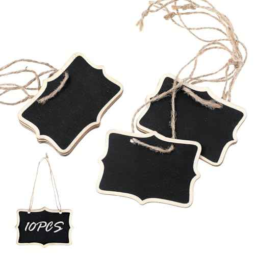10 Pcs Mini Chalkboard Signs for Food Reusable Small Hanging Chalk Board Sign Erasable, Double-Sided Food Labels for Party Buffet Wooden Name Tags for Message Board Signs, Price, Plants Black