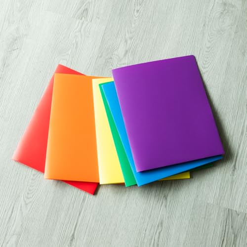 JAM Paper Heavy Duty Plastic 2-Pocket School Folders Assorted Primary Colors - 6 Pack