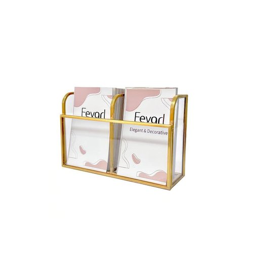 Feyarl Gold Glass Vertical Business Card Holder Business Card Display Stand Clear Business Name Card Organizer Storage for Office Meeting Desktop Countertop
