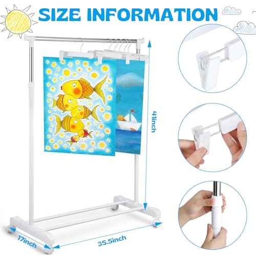 Soaoo Anchor Chart Storage Rack Adjustable Blueprint Storage Vertical Poster Holder Anchor Chart Holder with 12 Pcs Hangers for Classroom School Students Home Office Workers Supplies(White)