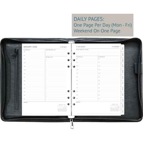 Fan&Ran 2026 Zipper Planner Organizer, Daily and Monthly Planner Refills with Simulated Leather Cover, A5, Black