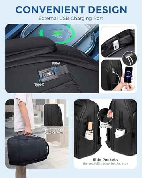 Fenree.geer 17 Inch Travel Laptop Backpack, Water Resistant Expandable Men's Computer Backpack for Men, Black Laptop Bag with USB Port for Business/Work/College
