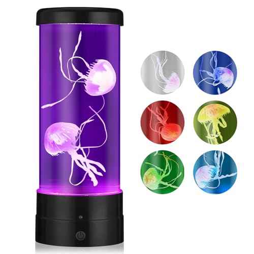 Jellyfish Lamp with 7 Colours, Electric Jellyfish Light Lamp with Auto Color Changing, Mood Table Lamp for Home, Office, Aquarium, Tank [Black]