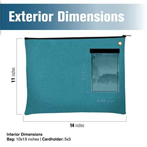 BankSupplies Canvas Interoffice Mailer, 14 oz. - 14W x 11H - Teal - Transit Bag - Large Zipper Bag with Grommet - Use with Padlock or Zip Tie for Security - Interoffice Mail Bag